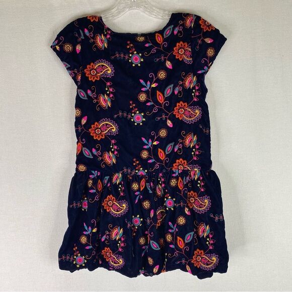 Peek Dress Girls Blue Floral Embroidered Velvet Lined Short Sleeve XL 10 - Picture 2 of 9